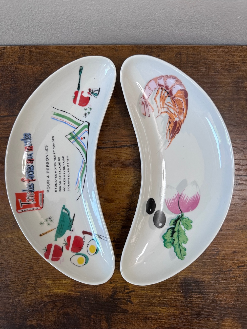 Vintage Hispania Spain Crescent Salad Plates Tomates Farcies Recipe MidCentury